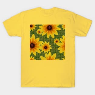 Blackeyed Susan on Burlap Gold over Green T-Shirt